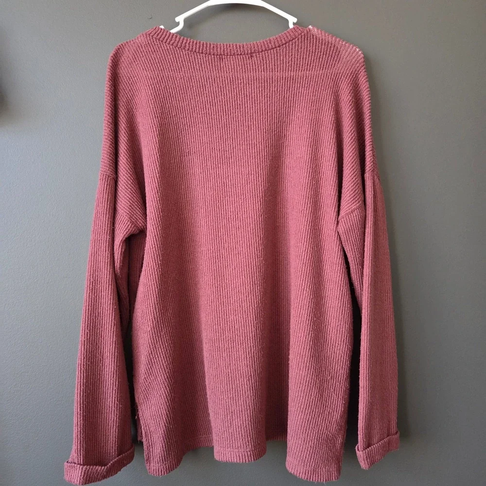 Ginger G Dusty‎ Rose Ribbed Knit Oversized Long Sleeve Top Women M Basic Cozy